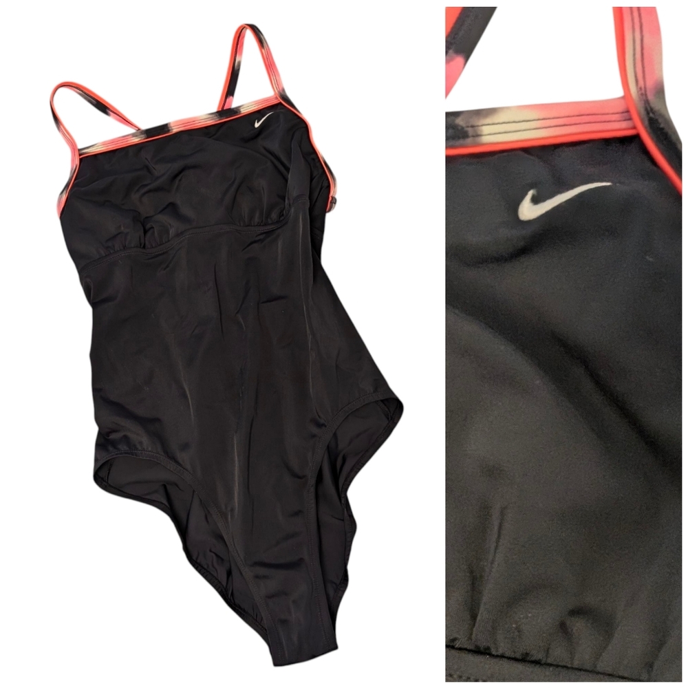 NIKE One Piece Racing Swimsuit Black Cutout Shelf Bra 14